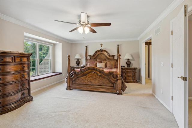 bedroom featuring ornamental molding, visible vents, and baseboards