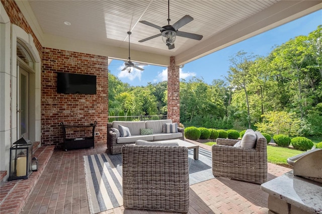 view of patio / terrace with an outdoor hangout area and a ceiling fan