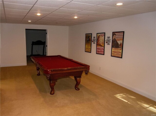 playroom featuring baseboards, carpet flooring, and recessed lighting