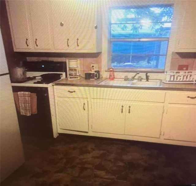 kitchen featuring a sink, range, and light countertops