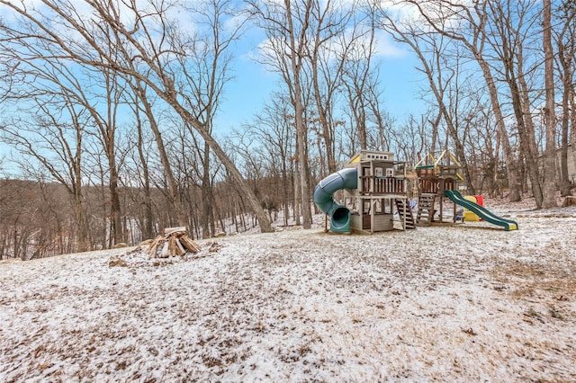 snow covered playground with playground community