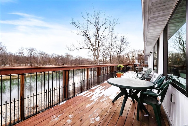 wooden deck with a water view