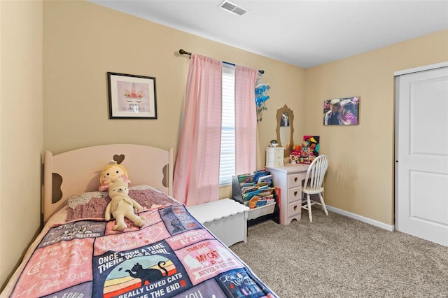 bedroom with carpet floors, multiple windows, visible vents, and baseboards