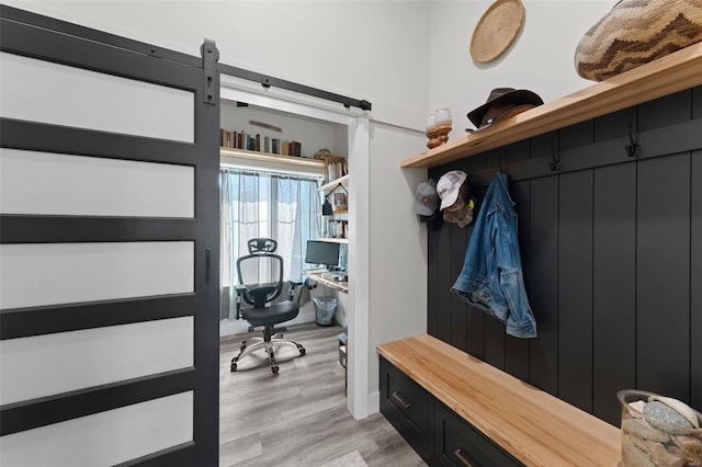 mudroom with light wood-style floors