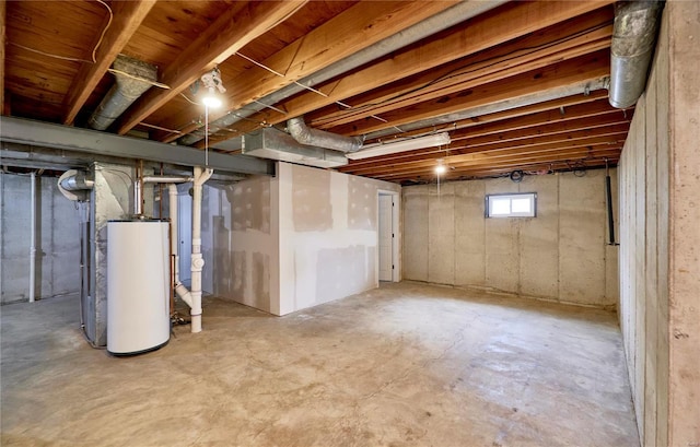 basement featuring water heater