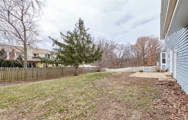 view of yard with a patio area and a fenced backyard