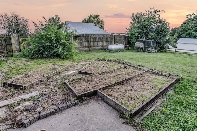 view of yard with a fenced backyard