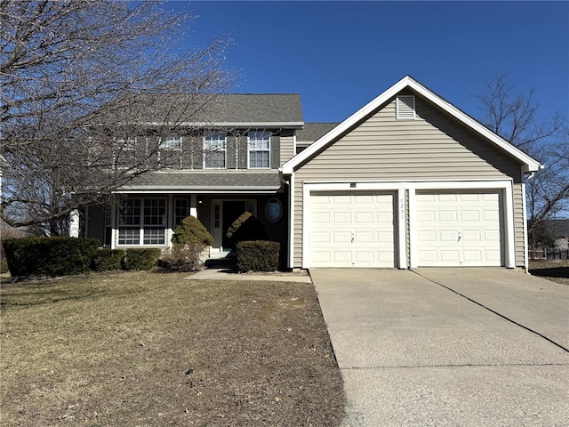 traditional-style house with a garage, concrete driveway, and roof with shingles