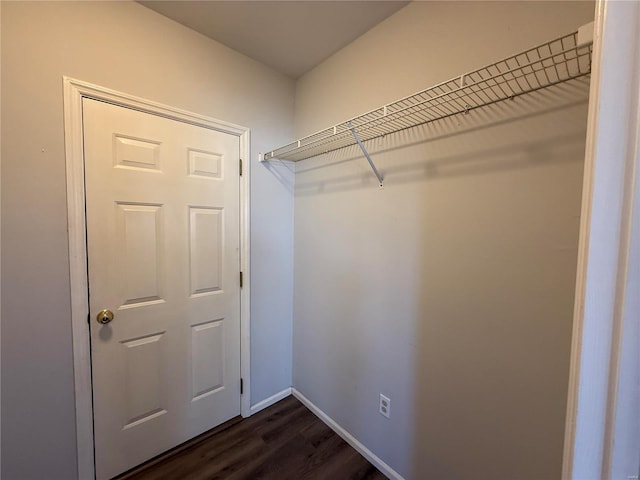 walk in closet featuring dark wood-style floors