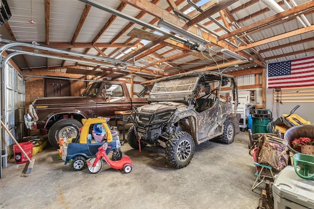 garage with metal wall