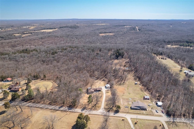 drone / aerial view with a forest view and a rural view