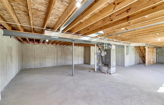 unfinished basement with heating unit