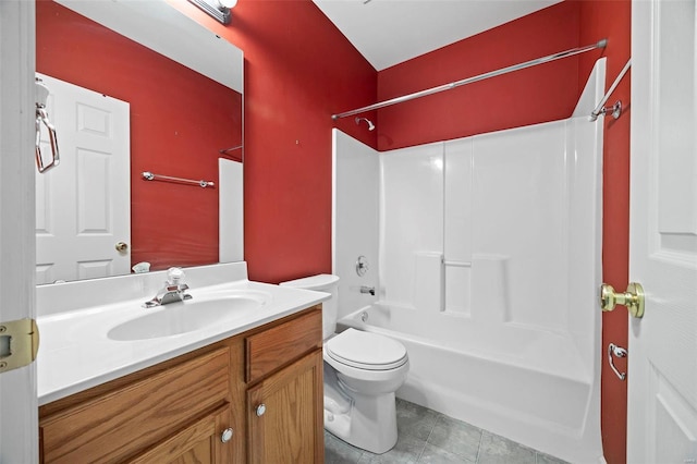 full bathroom with  shower combination, vanity, toilet, and tile patterned floors