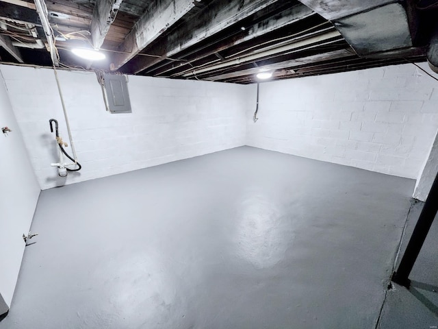 unfinished basement with electric panel