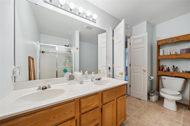 bathroom featuring double vanity, tile patterned flooring, visible vents, and a sink