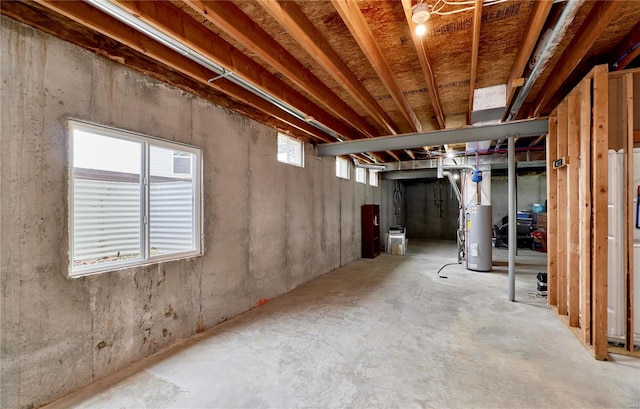 basement featuring gas water heater