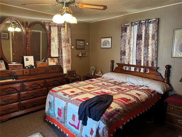 carpeted bedroom with a ceiling fan