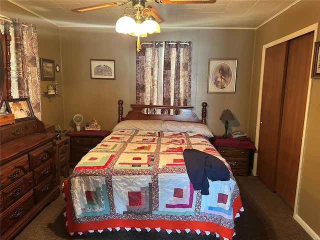 bedroom with dark colored carpet