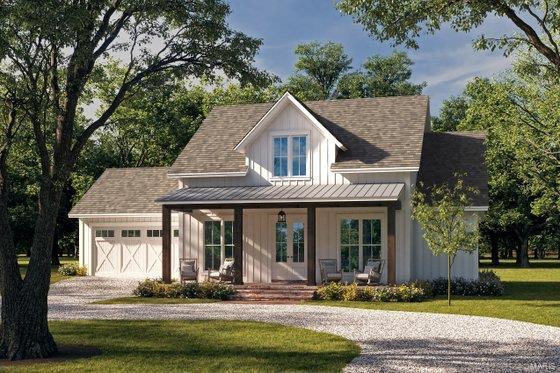 view of front of property with a front yard, covered porch, and gravel driveway