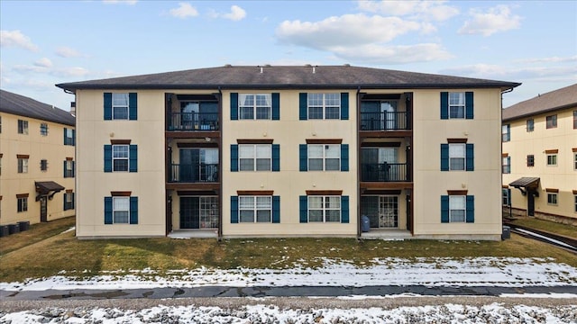 view of snow covered building