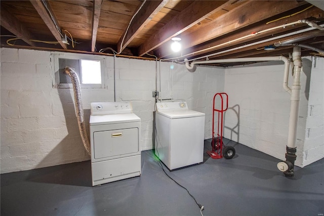 basement with washing machine and clothes dryer