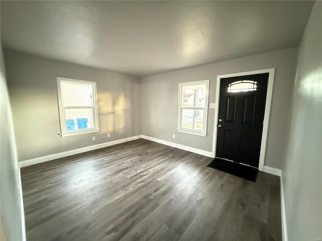 entrance foyer featuring baseboards, dark wood-type flooring, and a wealth of natural light