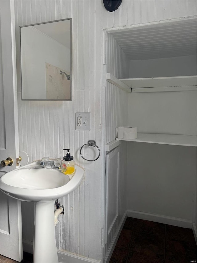 bathroom with tile patterned floors