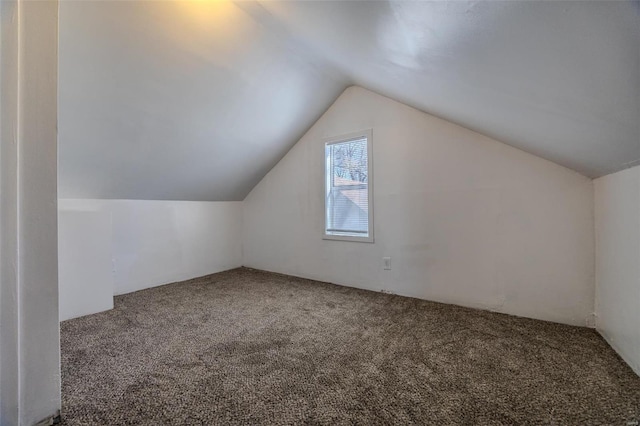 additional living space featuring vaulted ceiling and carpet