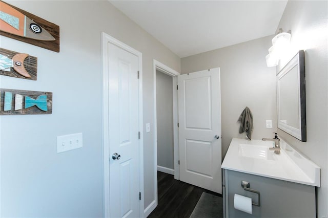 bathroom featuring wood finished floors and vanity