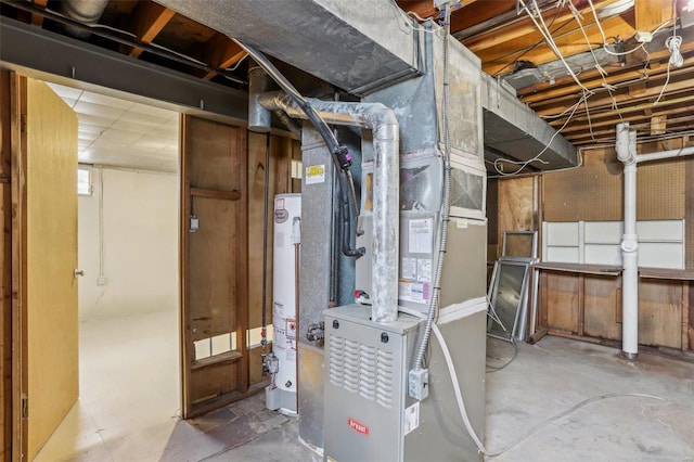 utilities featuring heating unit and gas water heater