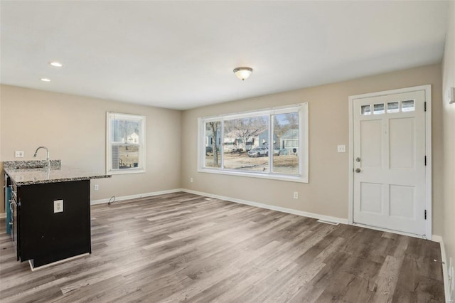 interior space featuring recessed lighting, baseboards, and wood finished floors
