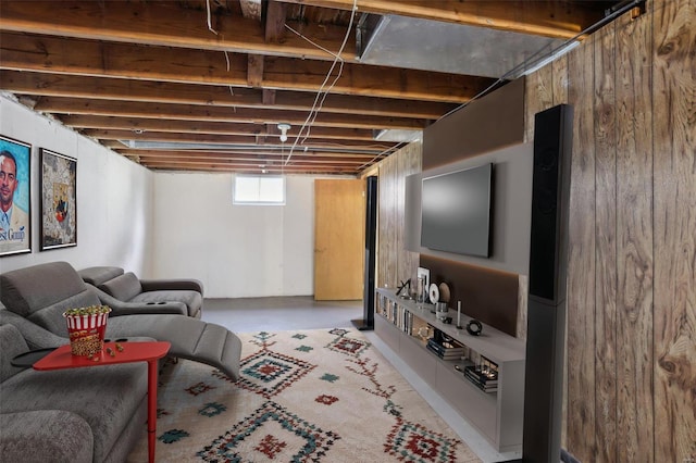 living room with concrete flooring