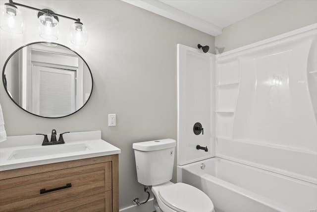 bathroom with shower / bath combination, vanity, and toilet