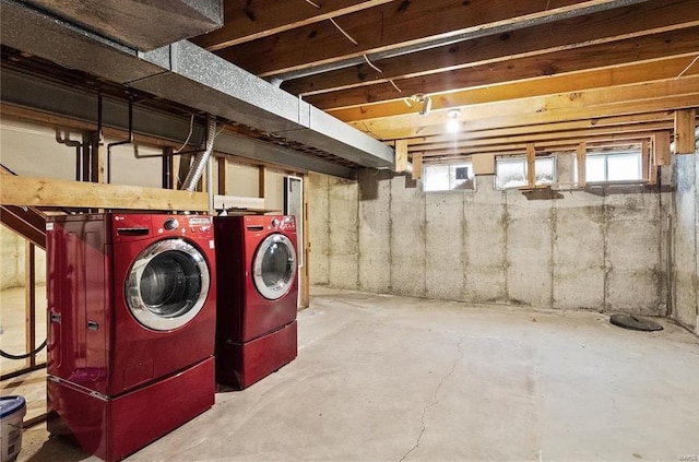 below grade area featuring washer and dryer