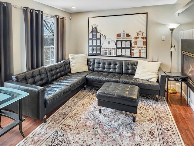 living room with wood finished floors