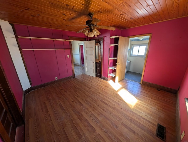 unfurnished bedroom featuring wooden ceiling, visible vents, and dark wood-type flooring