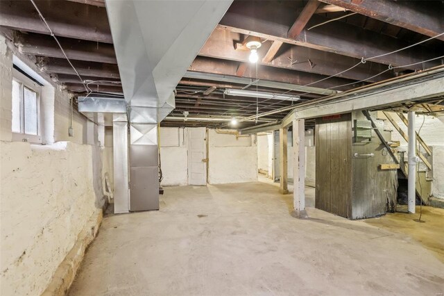 basement with heating unit