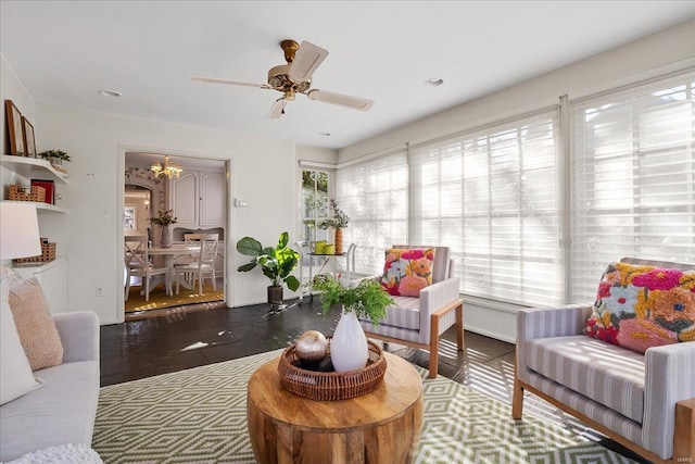 interior space featuring a ceiling fan