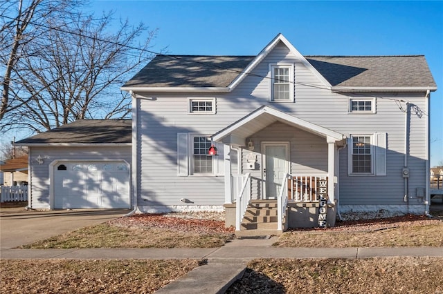 view of front of house with a garage, roof with shingles, and driveway