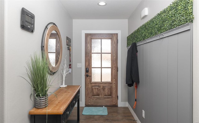 entryway featuring dark wood-style flooring, a wealth of natural light, and baseboards