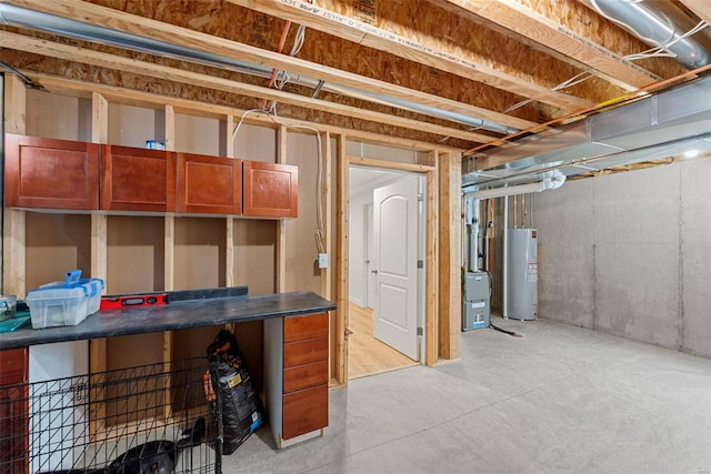 unfinished basement with water heater