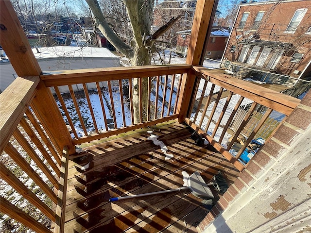 view of snow covered deck