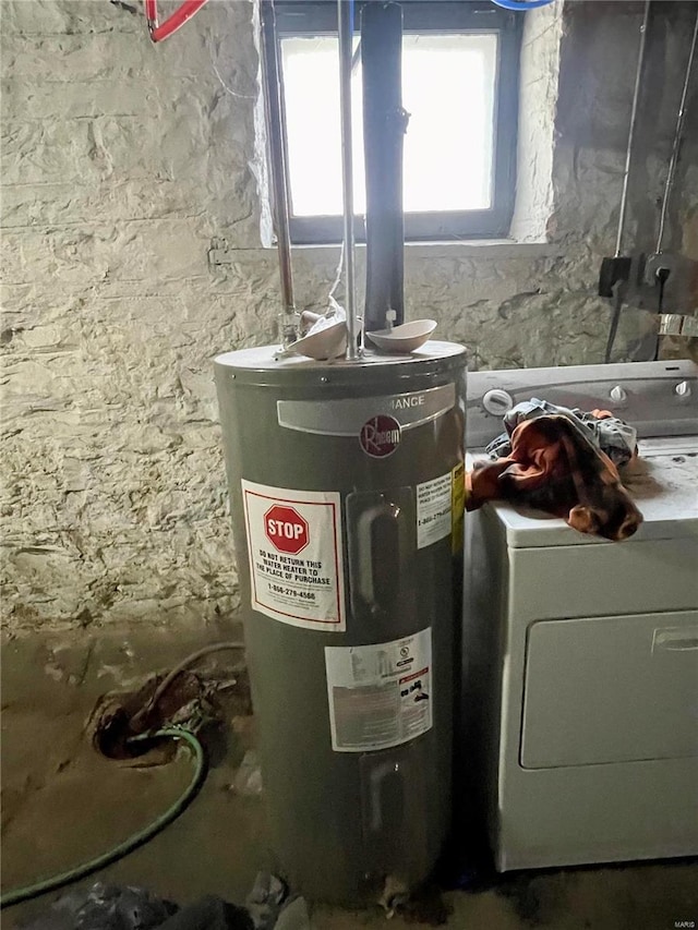 utility room featuring washer / clothes dryer and electric water heater