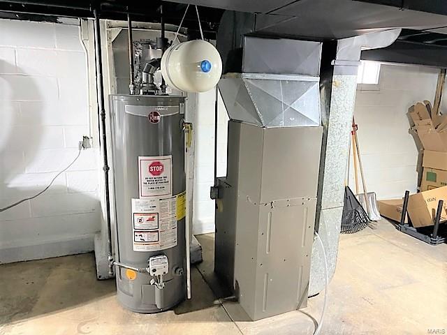 utilities with water heater and heating unit