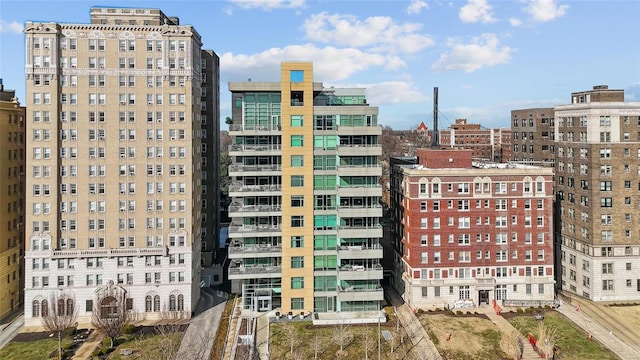 view of building exterior featuring a city view