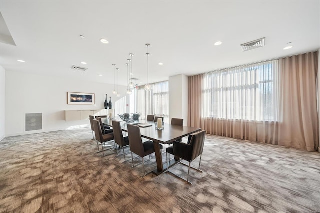 dining room featuring recessed lighting and visible vents