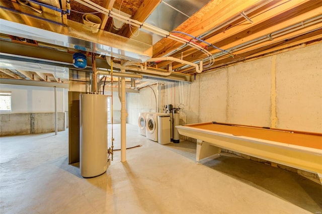 basement with separate washer and dryer and water heater