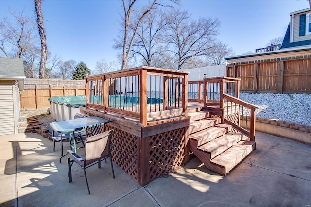 exterior space featuring a fenced backyard, a fenced in pool, and a patio