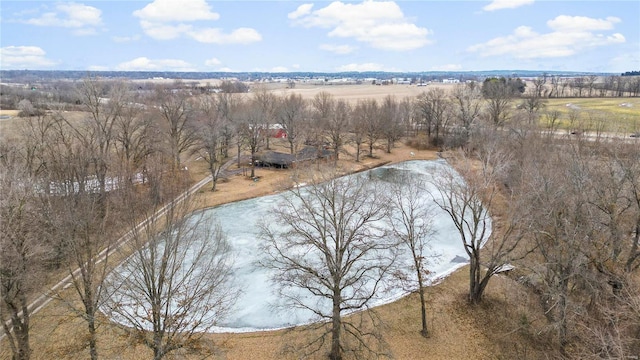 birds eye view of property with a rural view and a water view