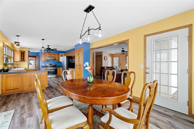 dining area featuring wood finished floors